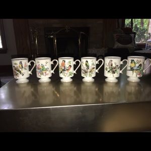 6 Royal Crown vintage tea cups with birds.